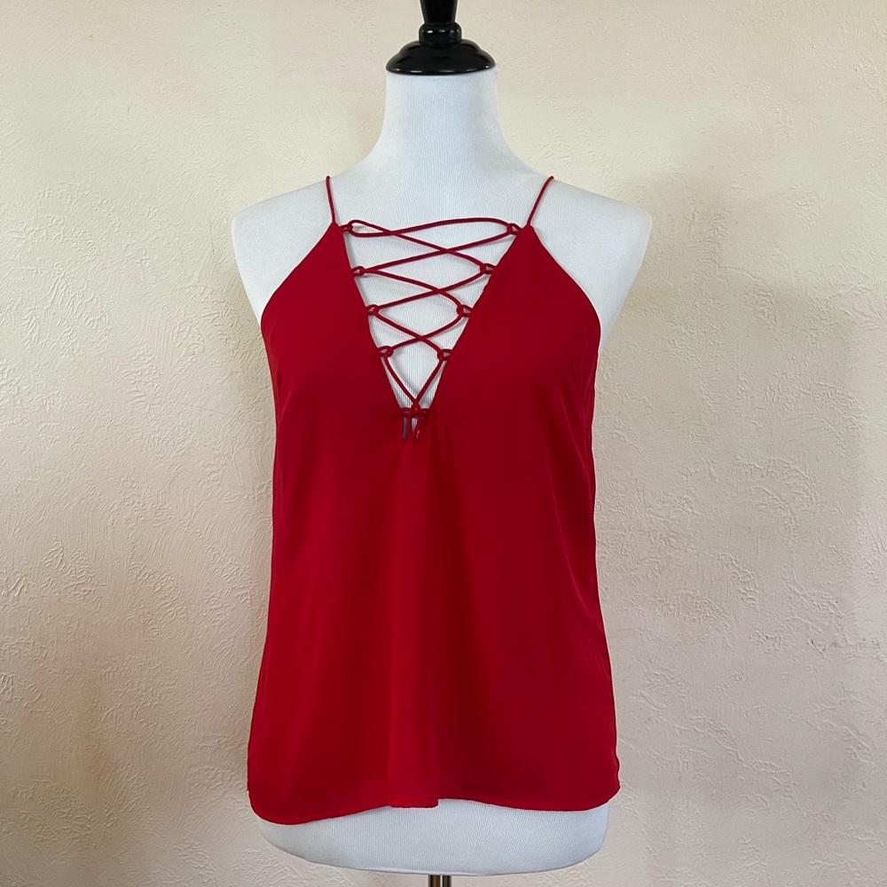 WAYF Deep V neck red tank top size small